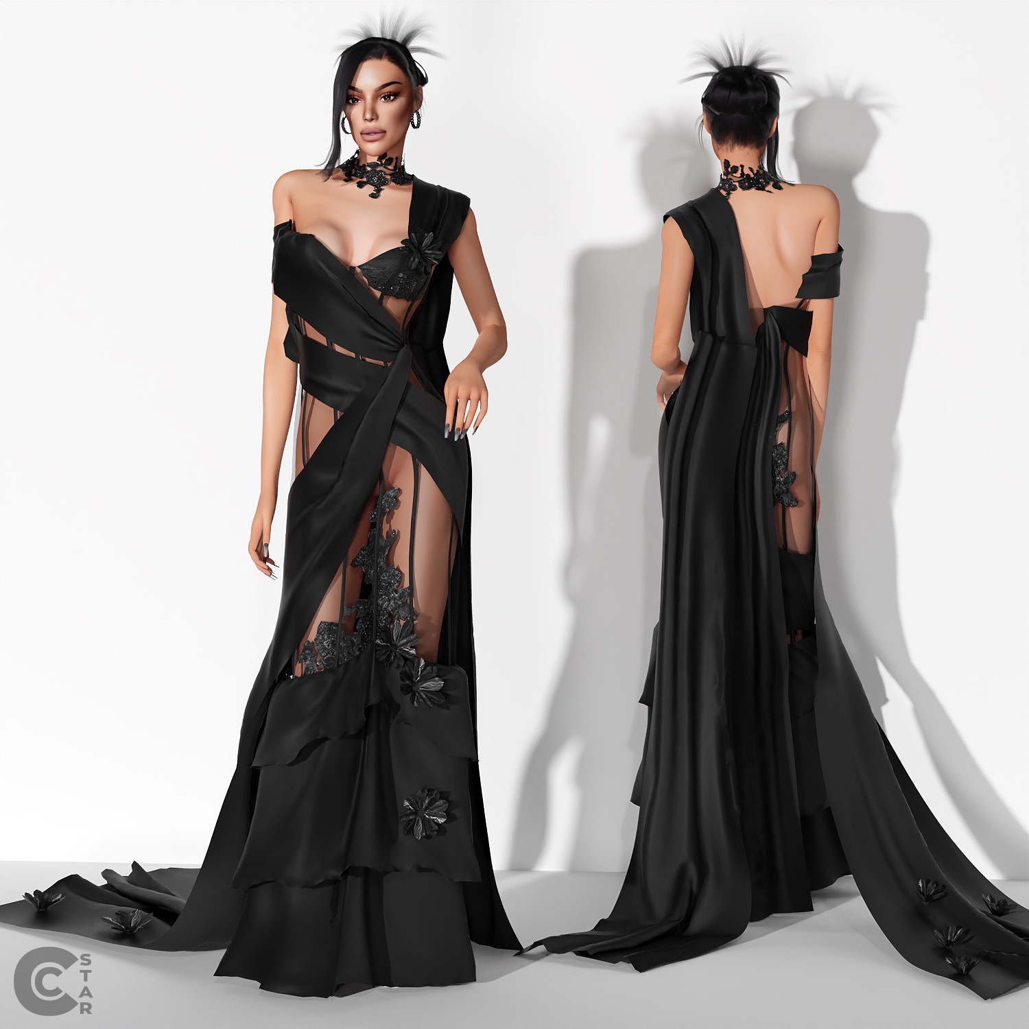 Cape Gown with flowers для Симс 4. Скачать мод