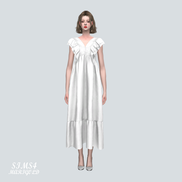 Длинное платье - Sleeveless Frill Long Dress для Симс 4. Скачать мод