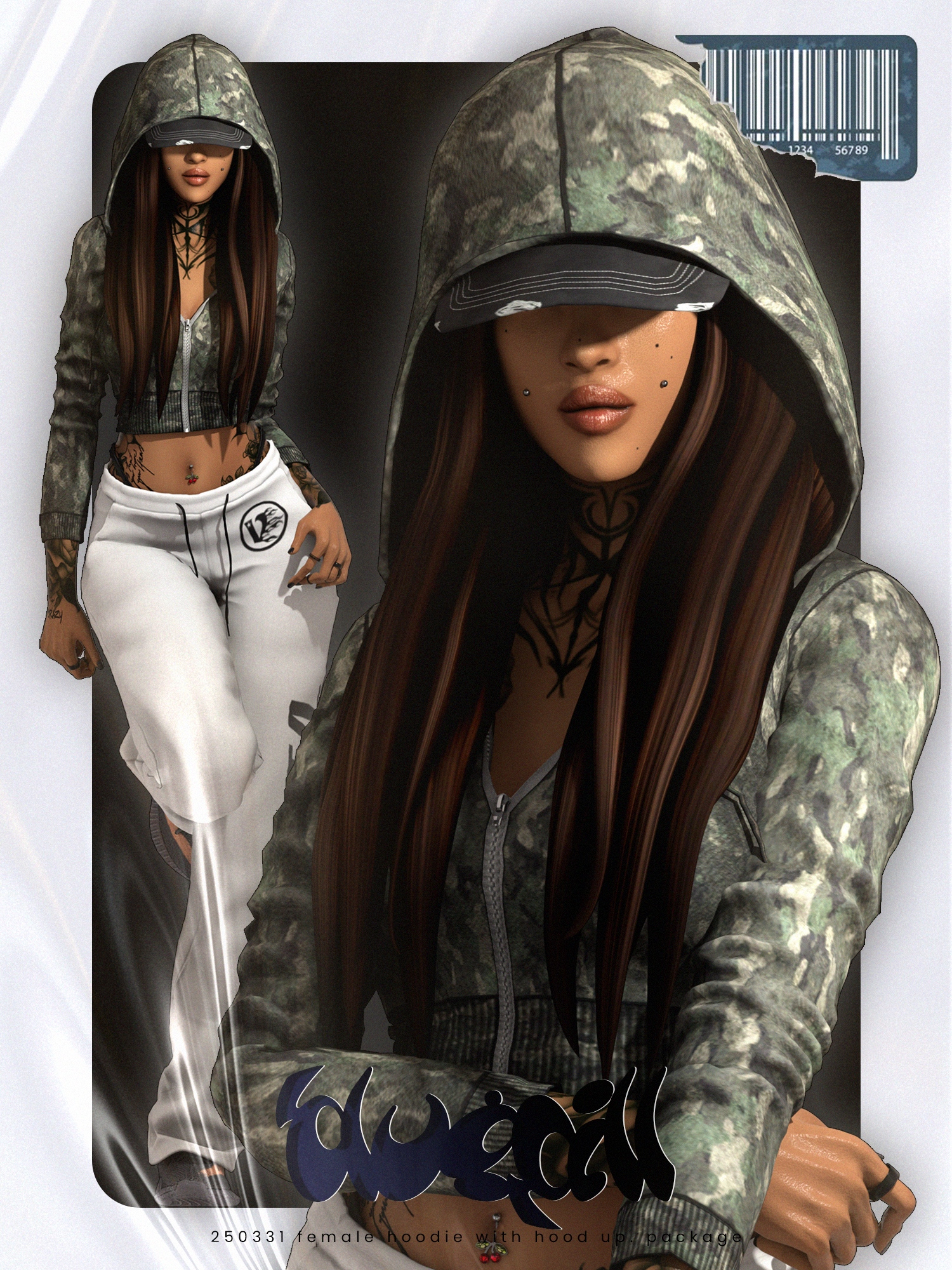 Худи и кепка - female hoodie with hood up для Симс 4. Скачать мод
