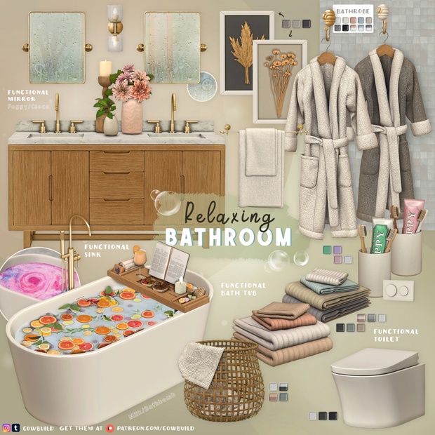 Мебель и декор для ванной комнаты - Relaxing Bathroom для Симс 4. Скачать мод