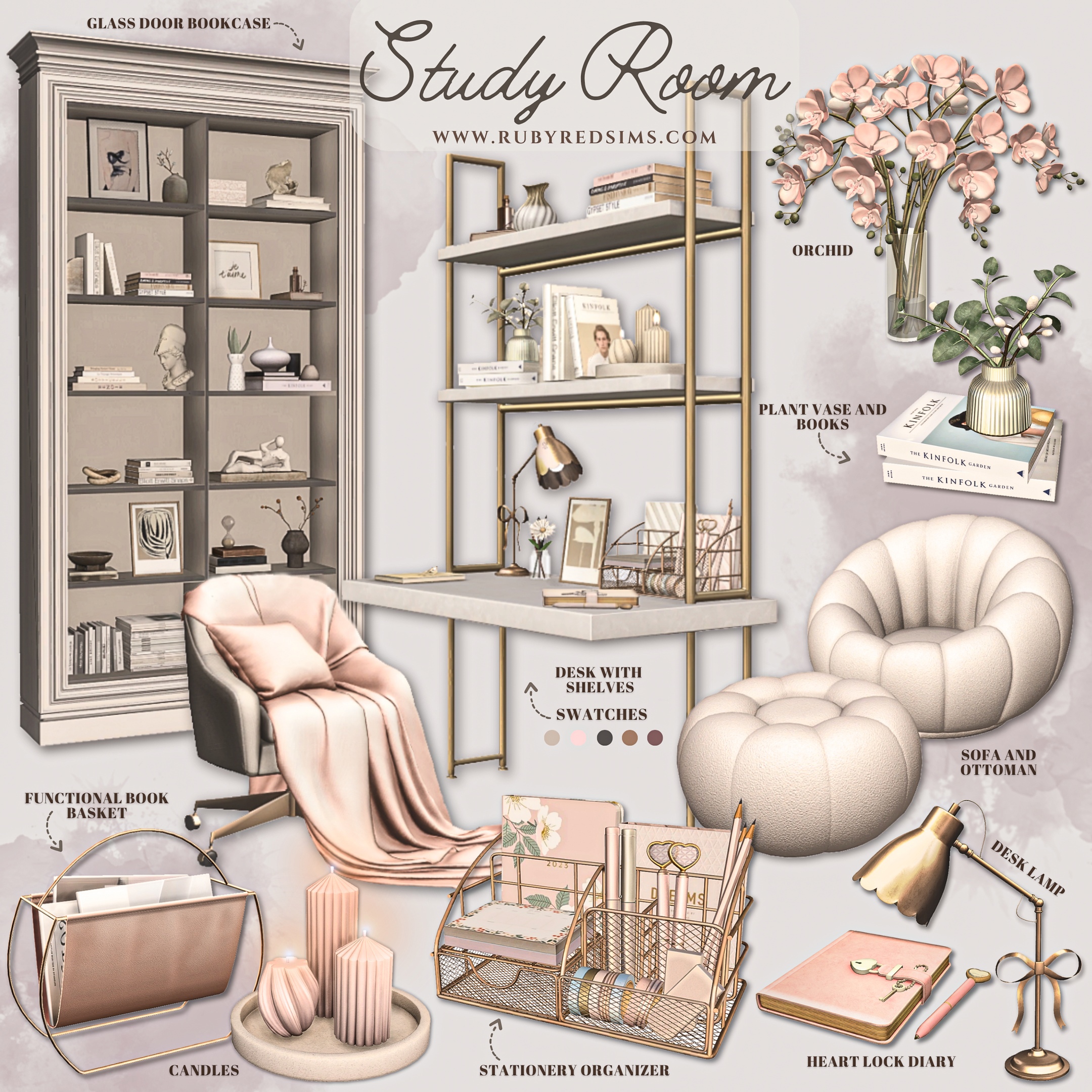 🌼Набор мебели и декора - Study Room Part II для Симс 4. Скачать мод