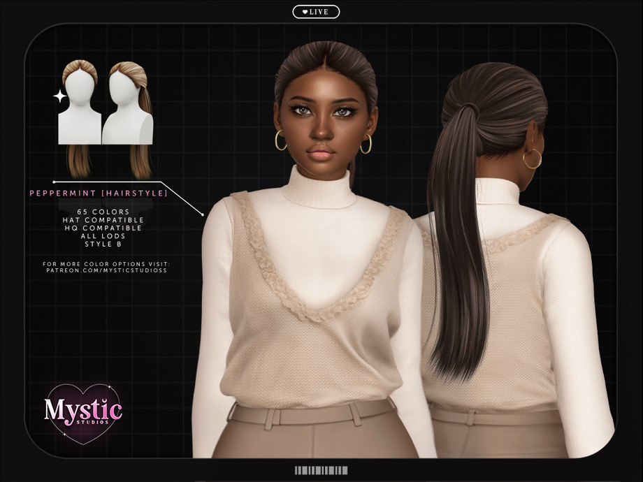 Peppermint Hairstyle V2 для Симс 4. Скачать мод