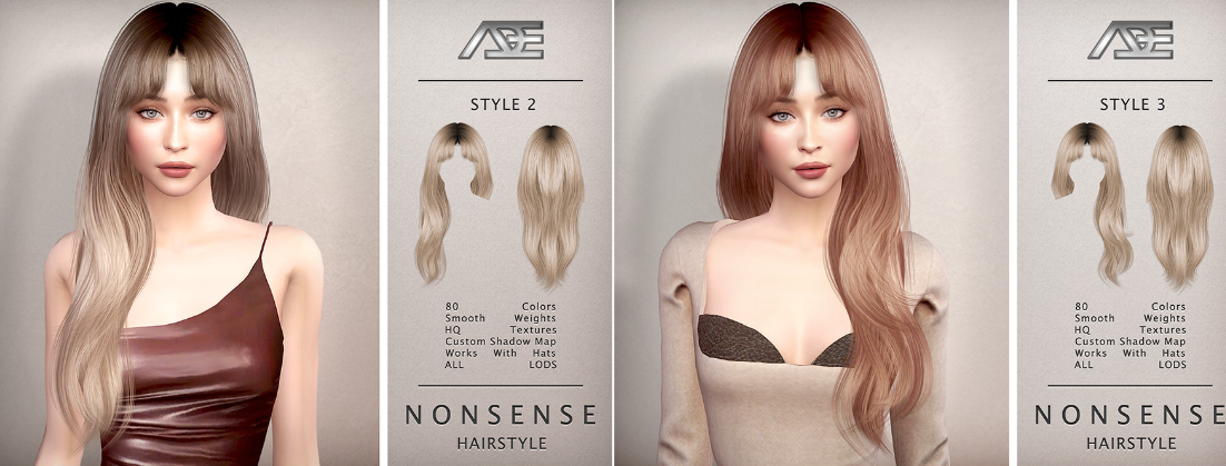 Прическа - Nonsense Hairstyle (Style 2, 3) для Симс 4. Скачать мод