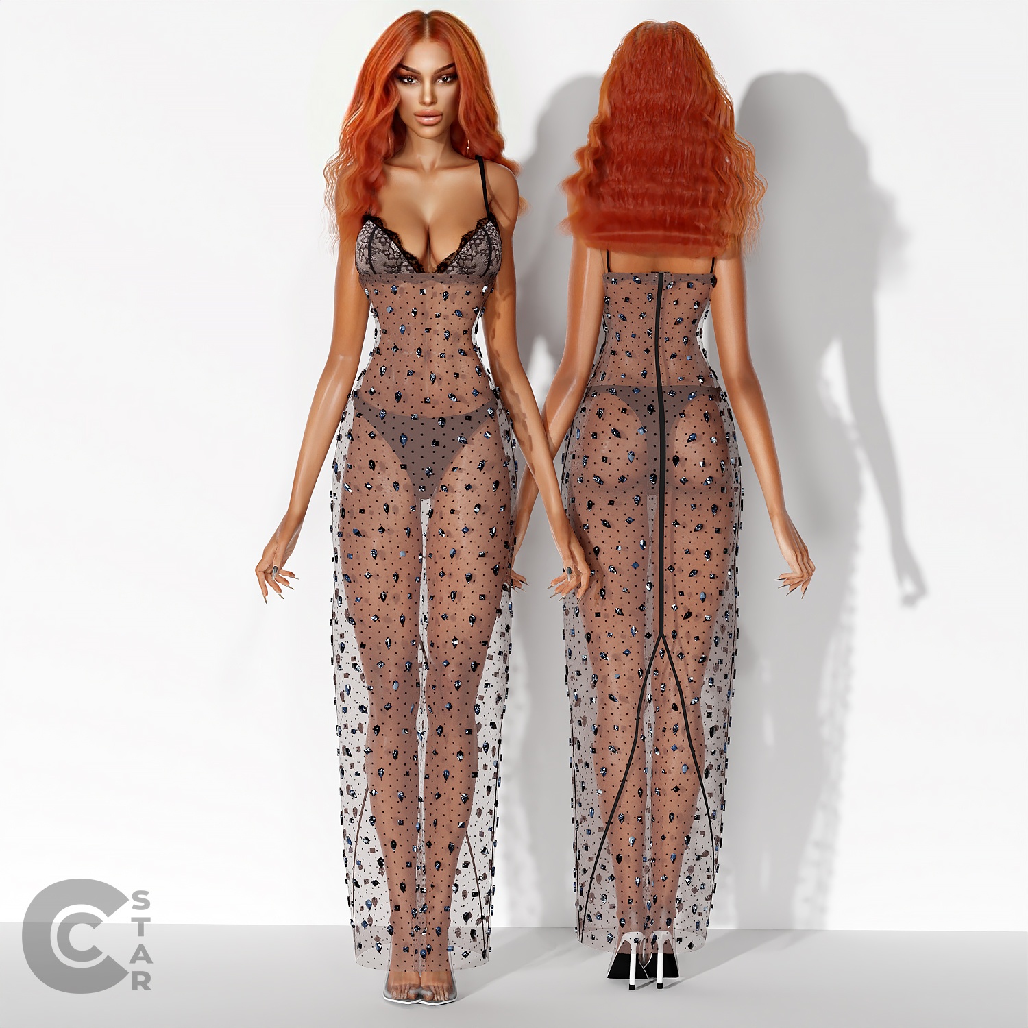 Sheer Stone Covered Dress для Симс 4. Скачать мод