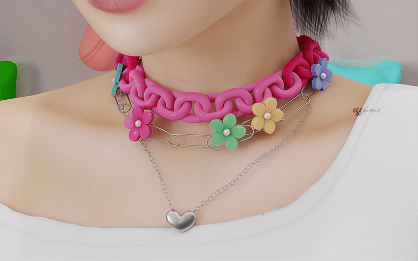 🌸Star Flower layered Necklace для Симс 4. Скачать мод