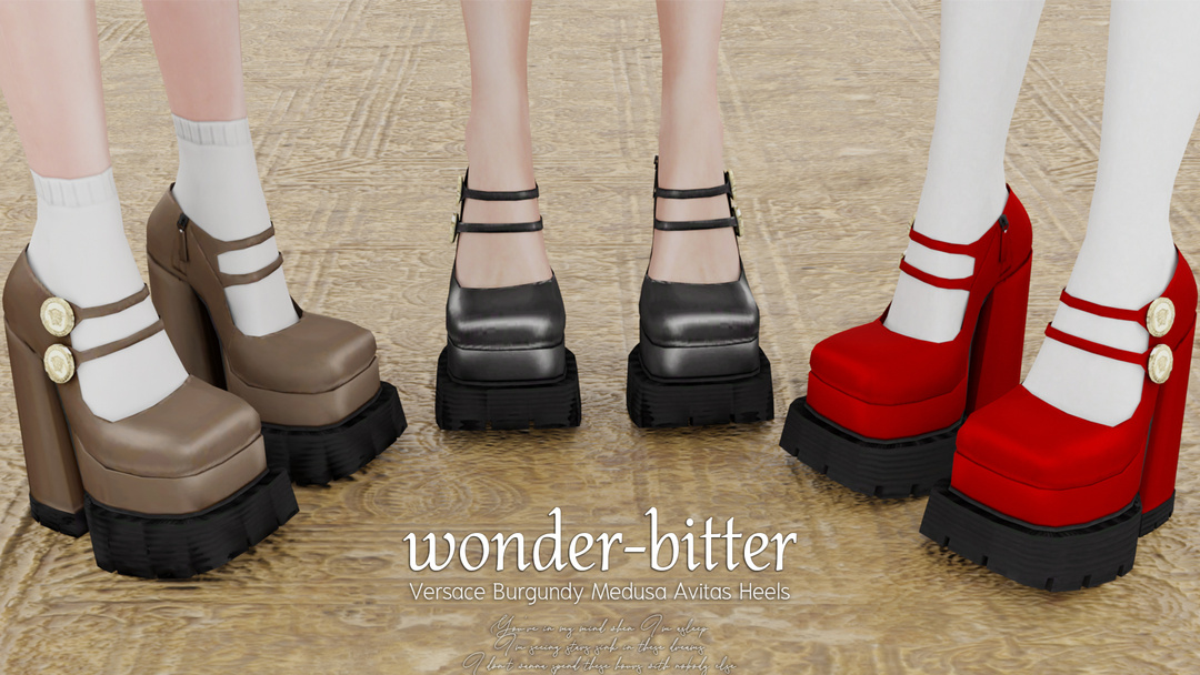 [wonder-bitter] Versace Burgundy Medusa Aevitas Heels для Симс 4. Скачать мод