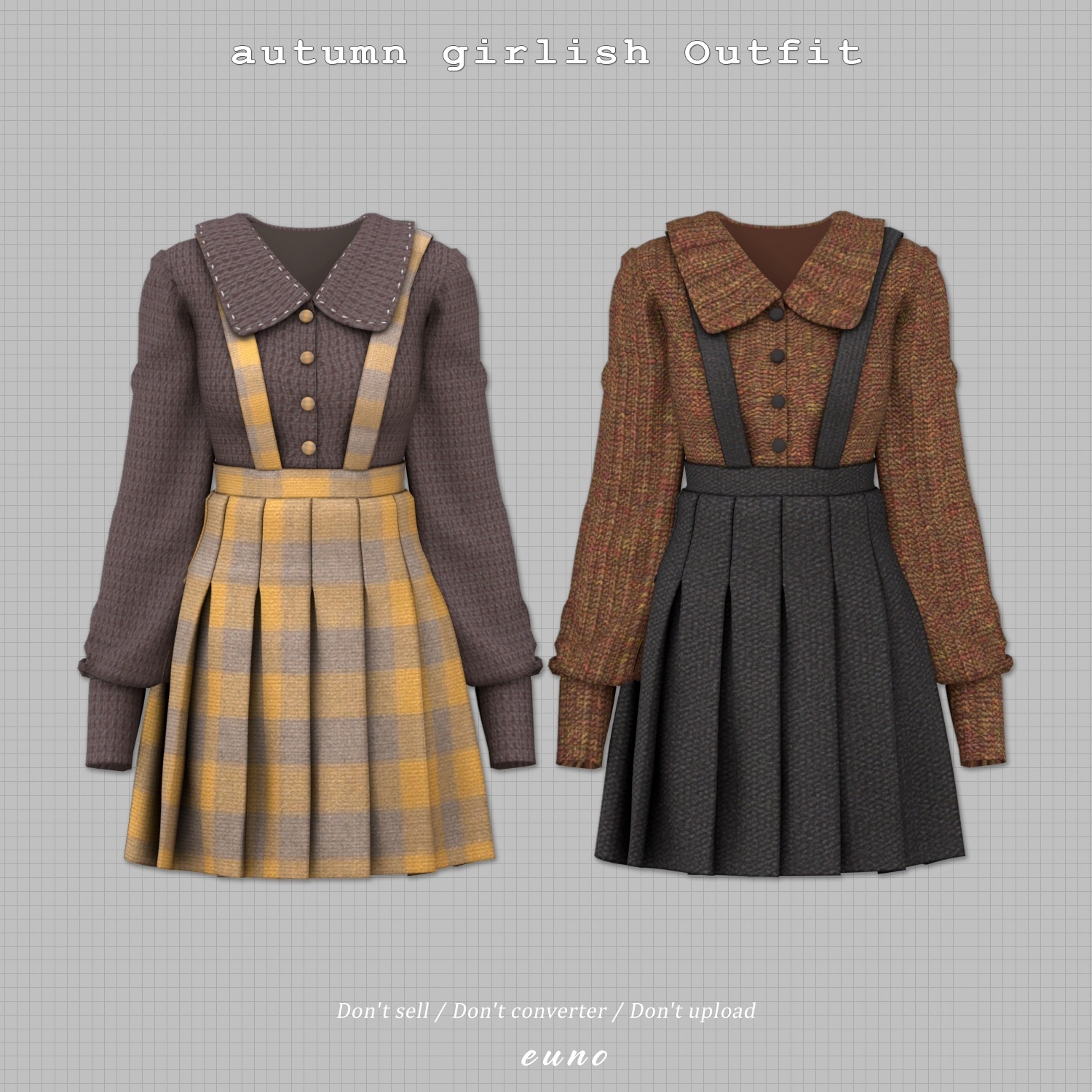 autumn girlish Outfit by euno для Симс 4. Скачать мод