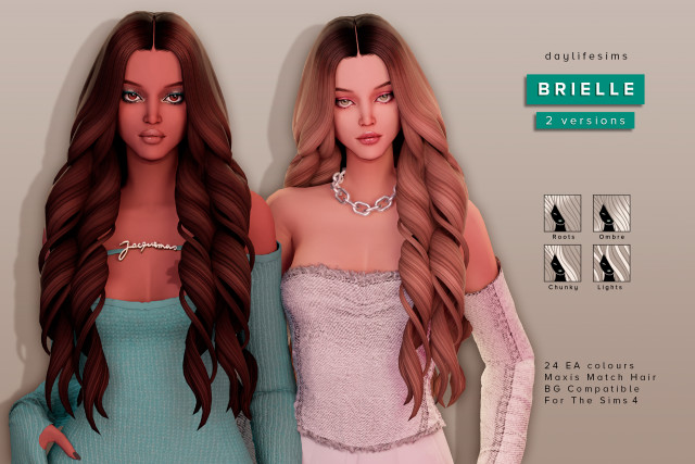 BRIELLE HAIR SET - 2 versions для Симс 4. Скачать мод