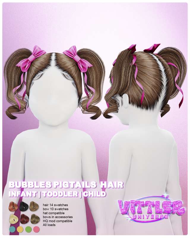 Bubbles Hair + Bow Acc для Симс 4. Скачать мод