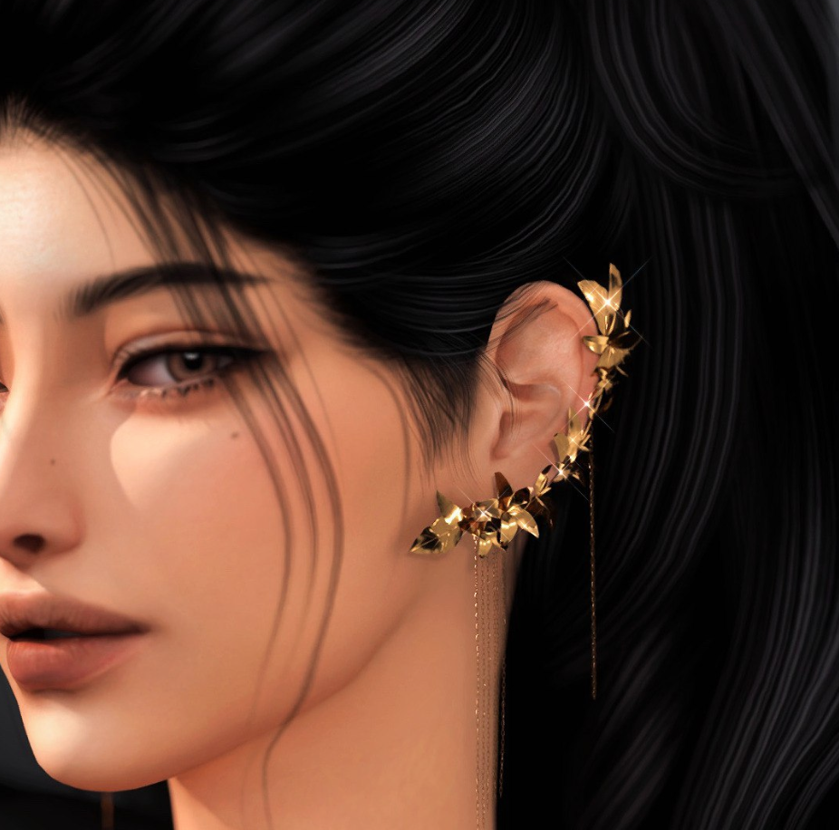 Chih - Golden Bloom Flowery Earrings для Симс 4. Скачать мод