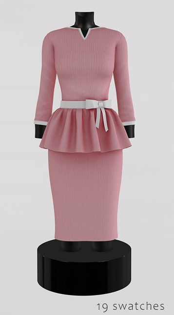 Clara Peplum dress with Waist Bow для Симс 4. Скачать мод