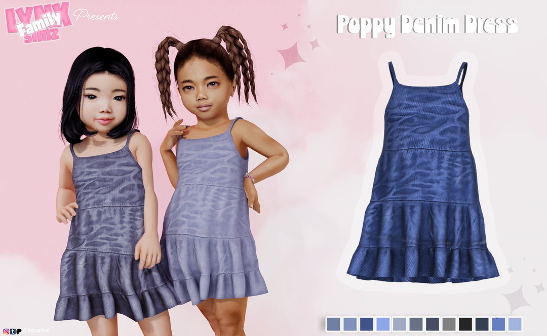 Джинсовое платье - Poppy Denim Dress Тoddler для Симс 4. Скачать мод