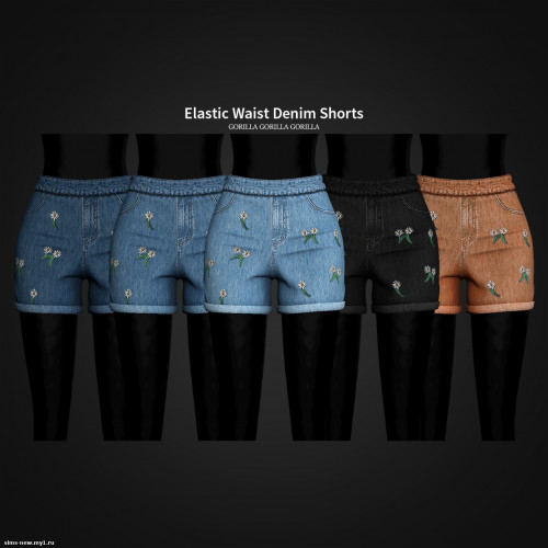 Elastic Waist Denim Shorts для Симс 4. Скачать мод