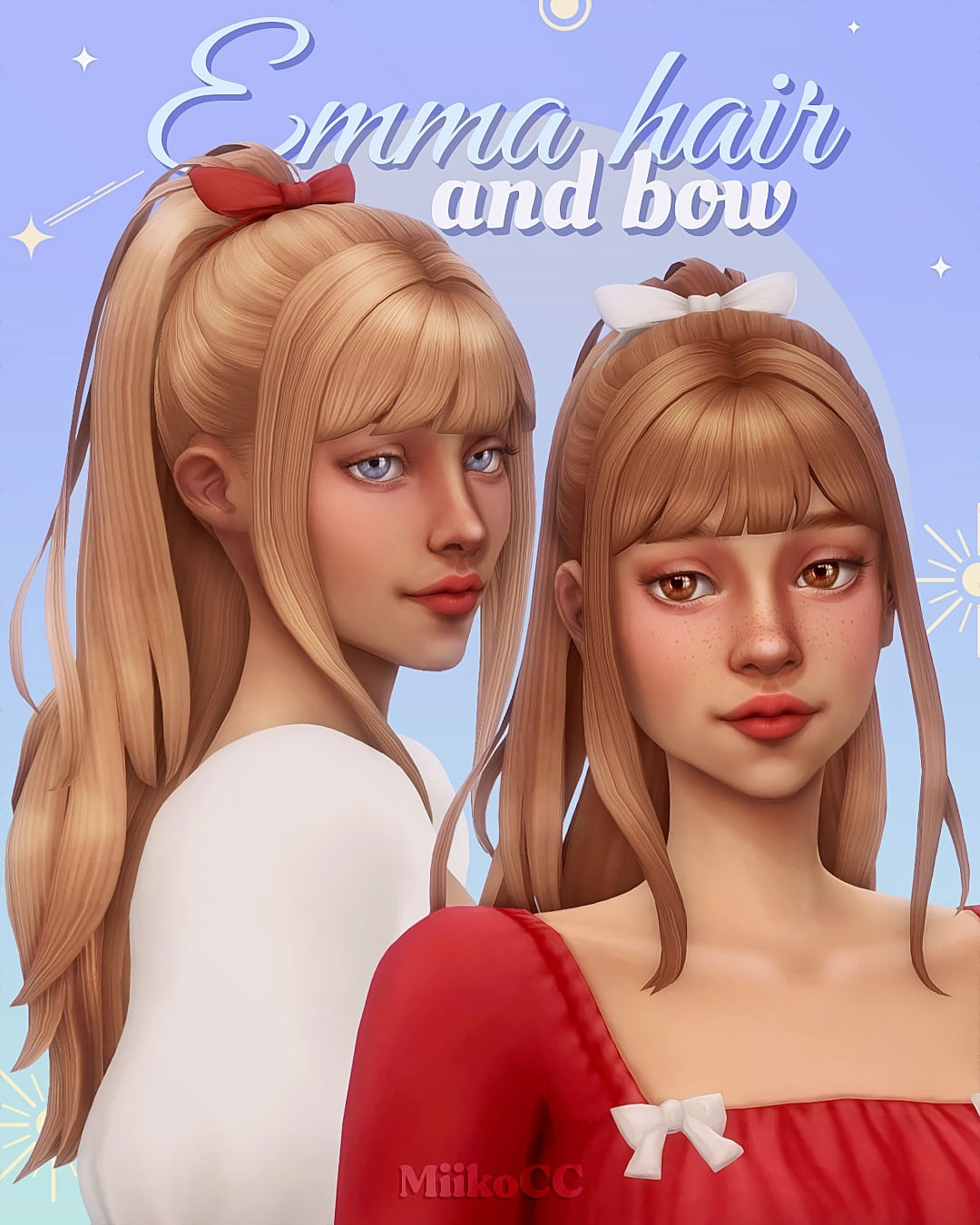 Emma hair & bow by Miiko для Симс 4. Скачать мод