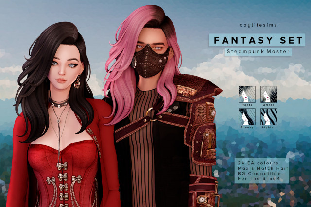 FANTASY HAIR SET - Steampunk Master для Симс 4. Скачать мод