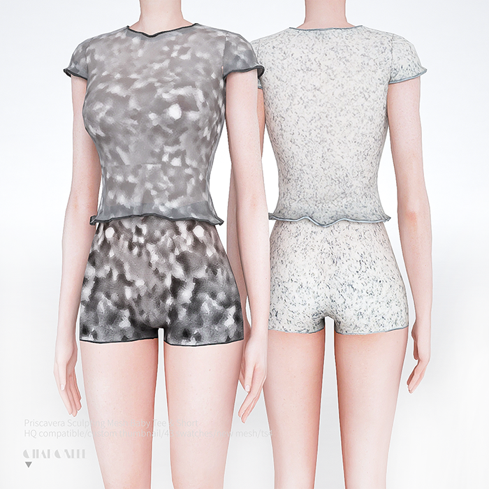 Футболка и шорты. Priscavera Sculpting Mesh Baby Tee & Short для Симс 4. Скачать мод
