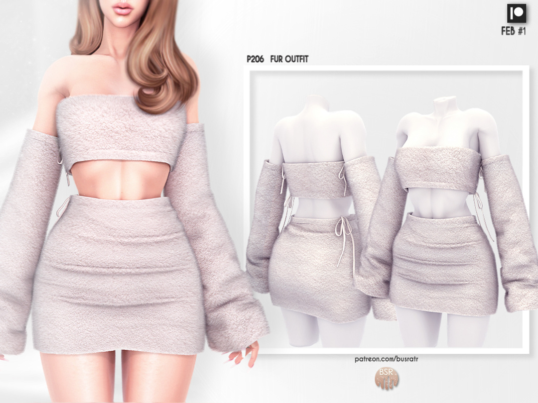 Юбка и кофта. FUR OUTFIT для Симс 4. Скачать мод