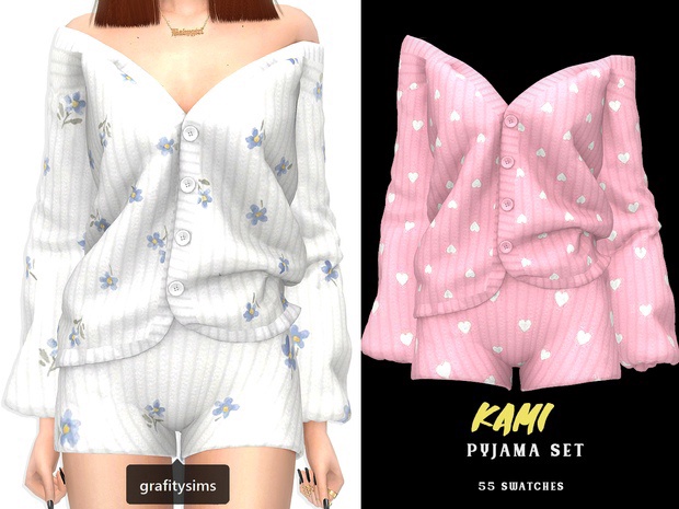 Kami Pyjama Set by Grafity-CC для Симс 4. Скачать мод