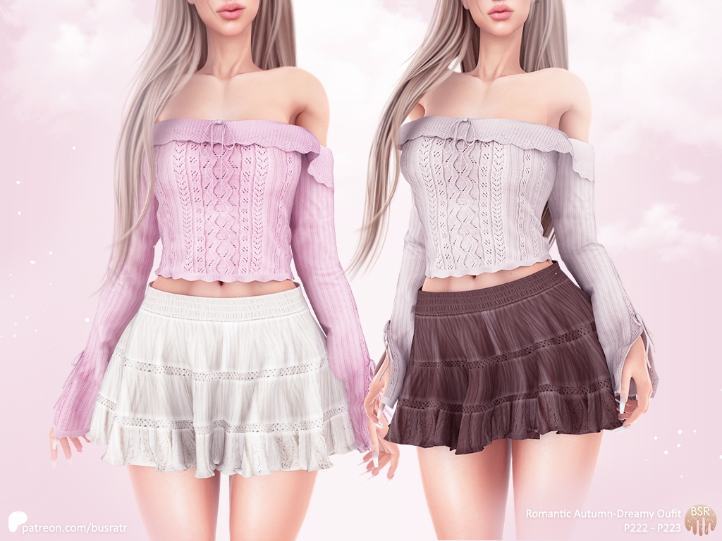 Кофточка и юбка - Romantic Autumn Dreamy Outfit  для Симс 4. Скачать мод