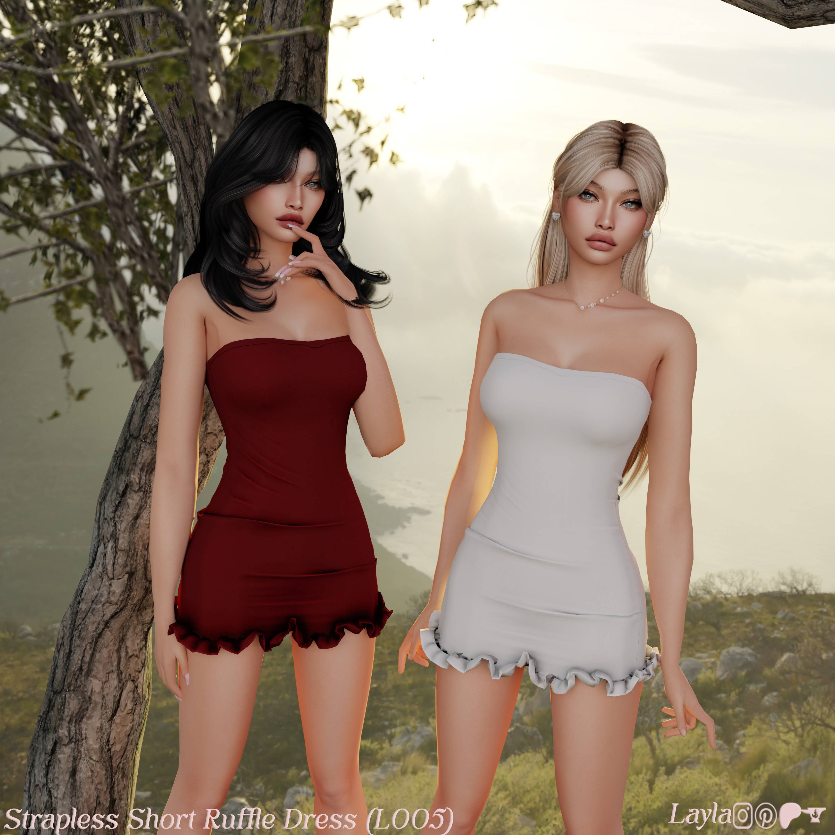 Короткое платье. Strapless Short Ruffle Dress для Симс 4. Скачать мод