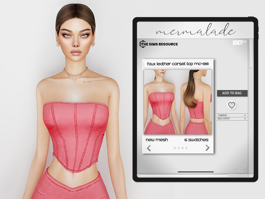 Корсет - Faux Leather Corset Top для Симс 4. Скачать мод