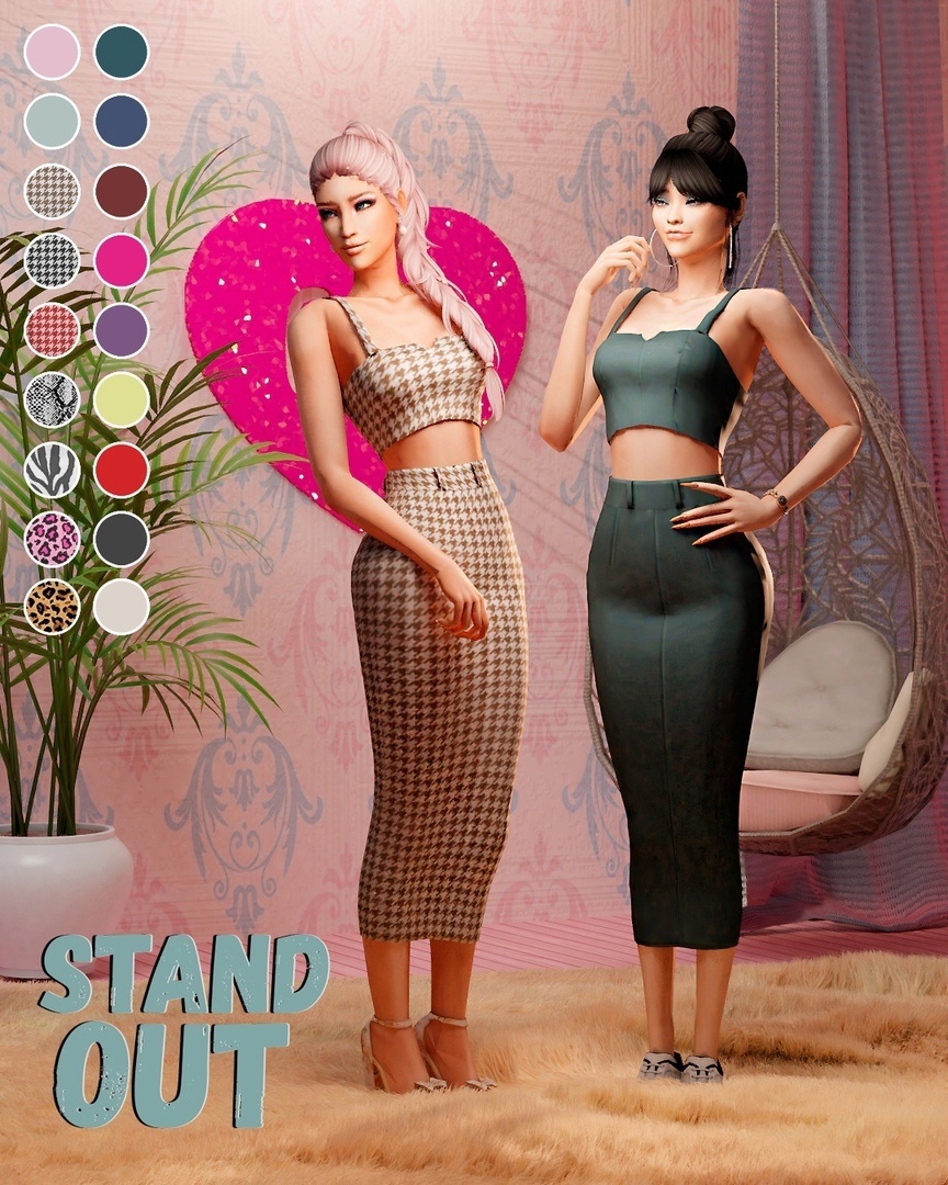 Кроп-топ и юбка миди для Симс 4. Скачать мод
