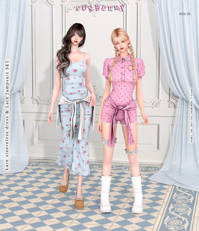 🌷Lace sleeveless dress & Lace Jumpsuit для Симс 4. Скачать мод