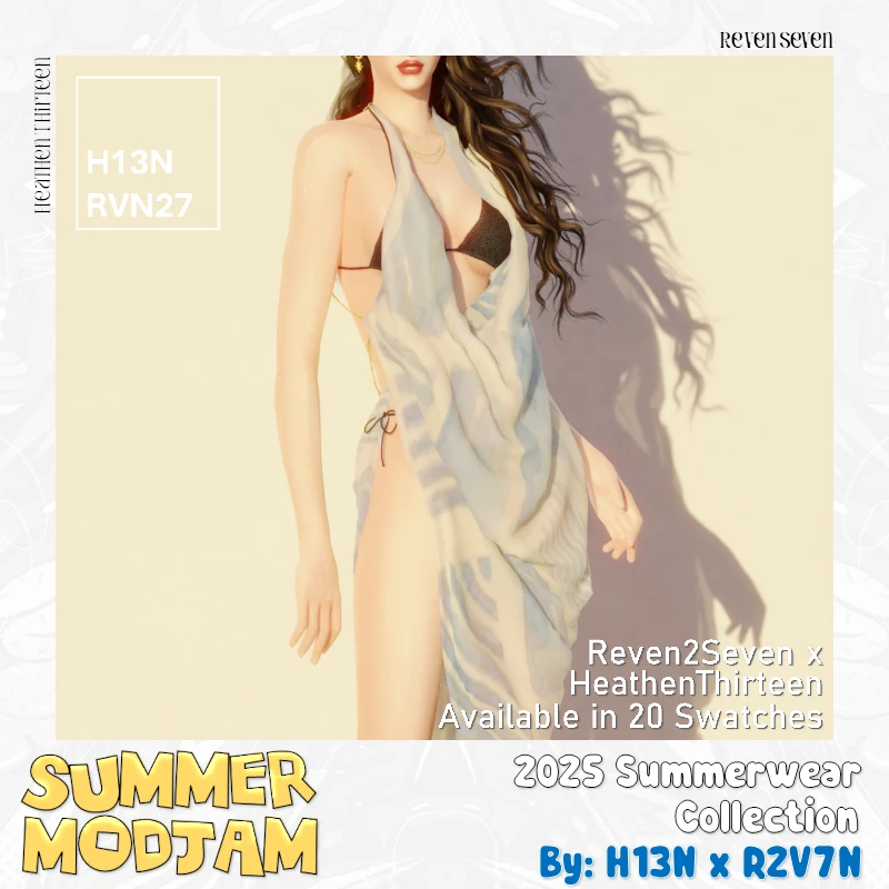 Летнее платье - Sheer Side Slit Chained Back Summer Short Dress для Симс 4. Скачать мод