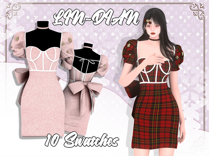 LIN-DIAN_Fishbone Sheath Dress для Симс 4. Скачать мод