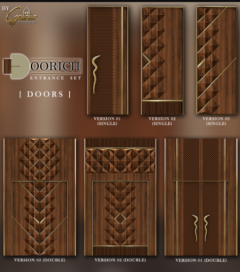 Люкс двери DooRich Goldie для Симс 4. Скачать мод