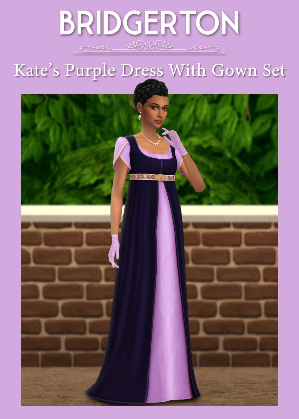 [Lonelyboy] TS4 Bridgerton Kate's Purple Dress With Gown Set для Симс 4. Скачать мод