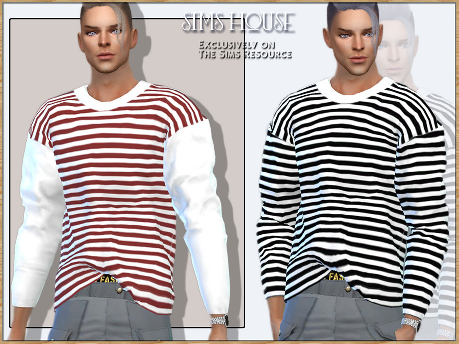 Лонгслив - MEN'S LONG SLEEVE STRIPED T-SHIRT  для Симс 4. Скачать мод