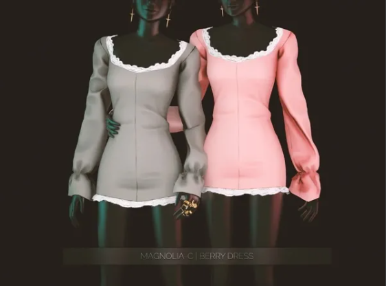 Magnolia-C - Платье ягодного цвета для Симс 4. Скачать мод