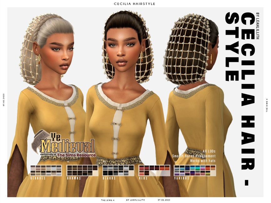 Medieval Cecilia Hairstyle  для Симс 4. Скачать мод