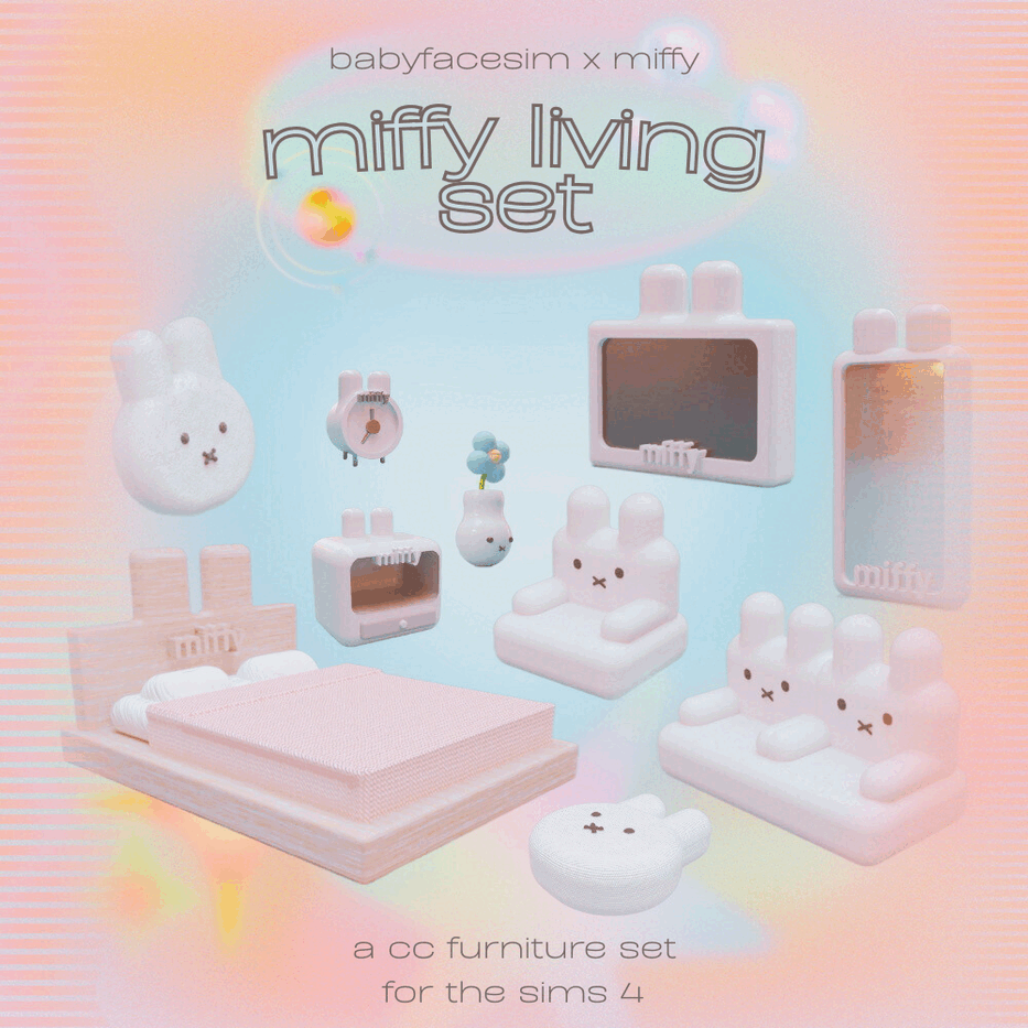 ⋆˚࿔ MIFFY LIVING SET ₊ ⊹₍ᐢᐢ₎ для Симс 4. Скачать мод