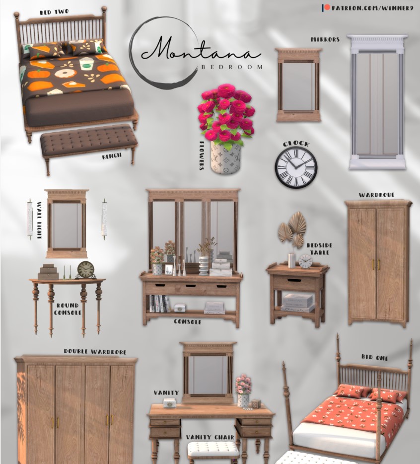 Montana Bedroom🌺 + Recolor  для Симс 4. Скачать мод