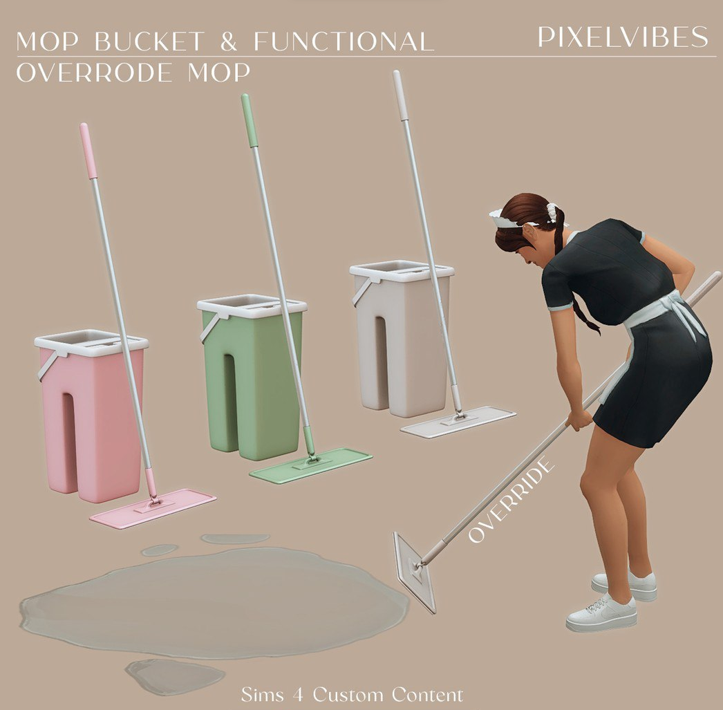 Mop Bucket and Functional Override Mop для Симс 4. Скачать мод