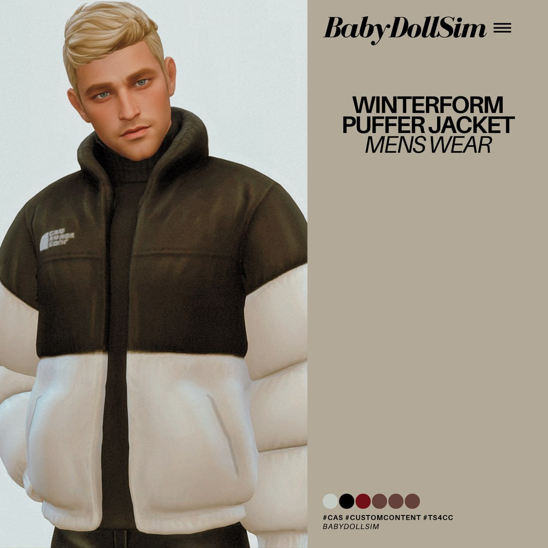 Мужская куртка - Menswear Winterform Puffer Jacket для Симс 4. Скачать мод
