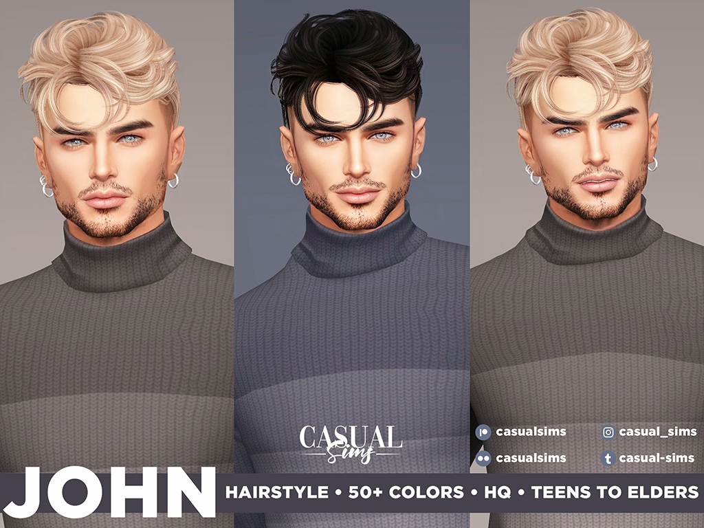 Мужская прическа - John Hairstyle для Симс 4. Скачать мод