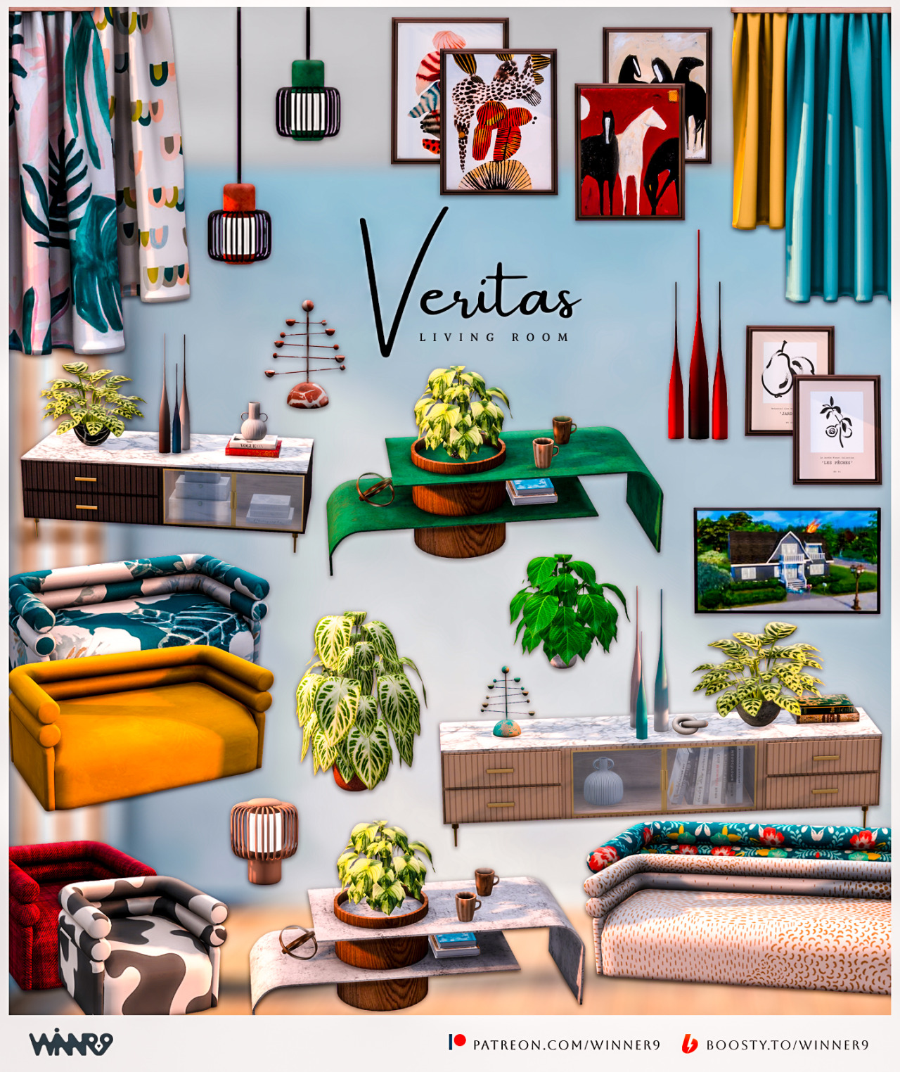 Набор "Veritas Living Room" для Симс 4. Скачать мод