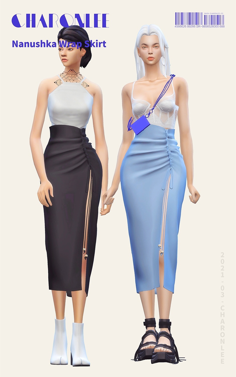 Nanushka Wrap Skirt для Симс 4. Скачать мод