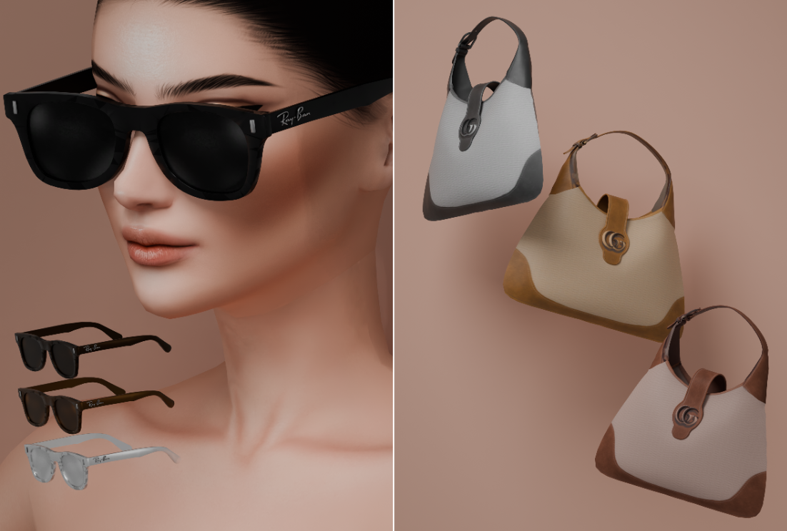 Очки и сумка - RAY BAN GLASS & GG BAG (HAND) для Симс 4. Скачать мод