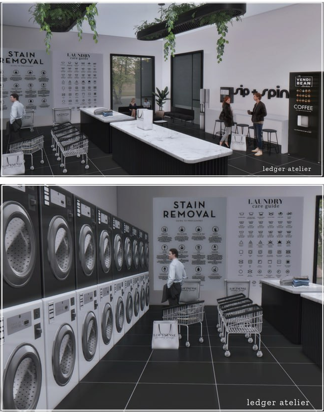 Пак для строительства прачечной Loftsense Laundromat для Симс 4. Скачать мод