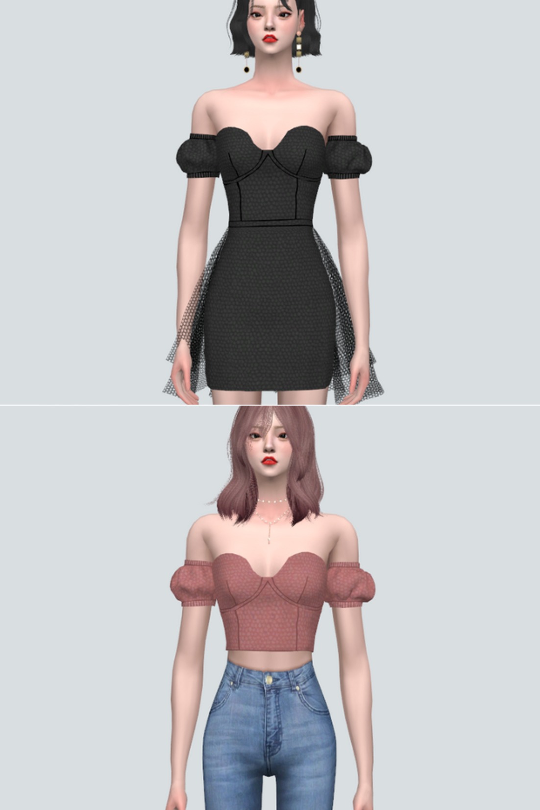 Платье и топ - Off Shoulder Mini Dress & Top для Симс 4. Скачать мод
