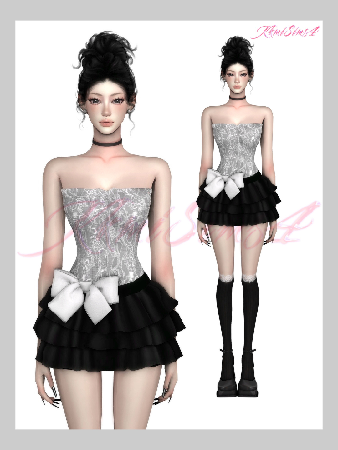 Платье - lace three layer ruffled dress для Симс 4. Скачать мод