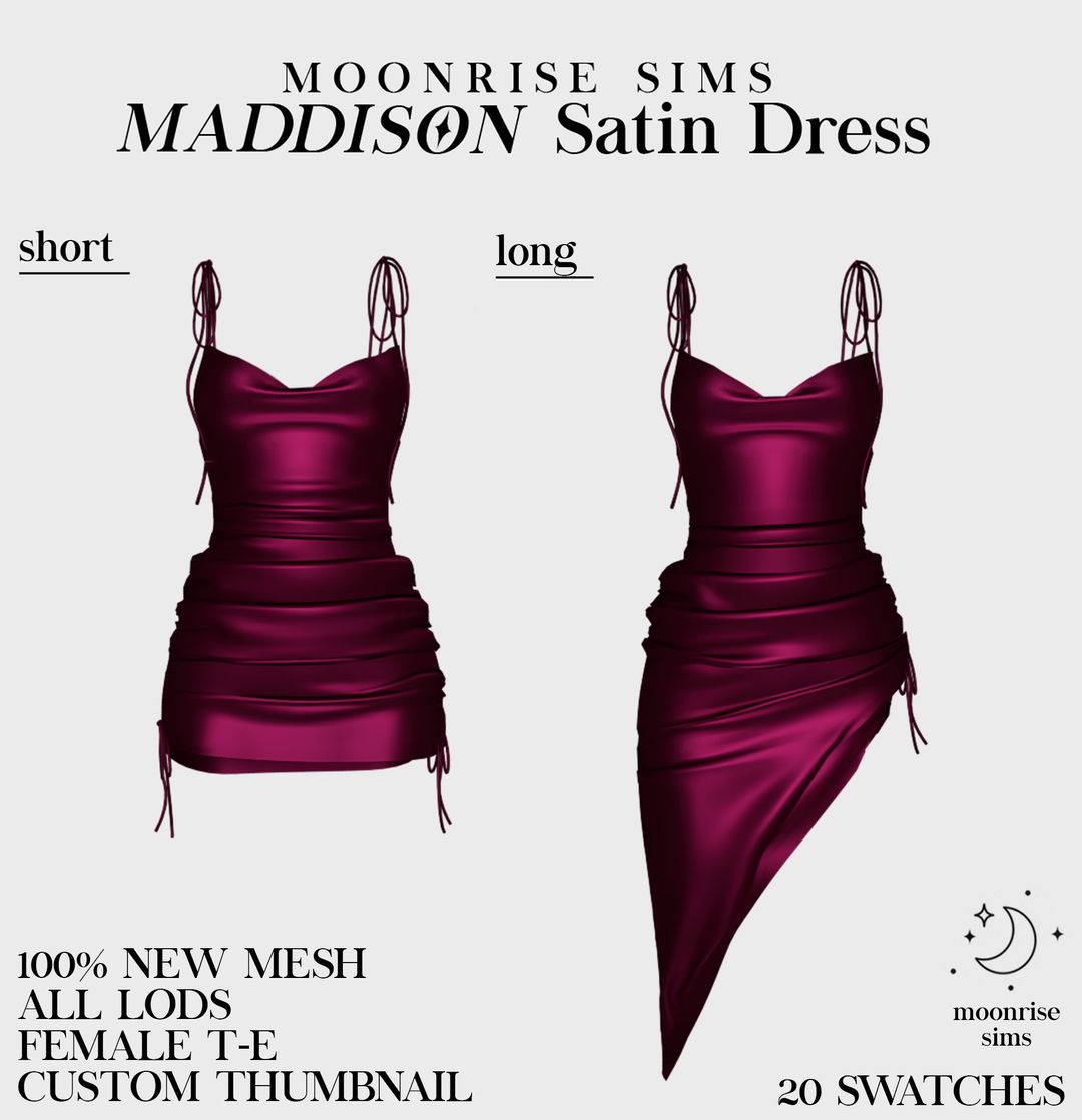 Платье - Maddison Satin Dress (2 versions) для Симс 4. Скачать мод