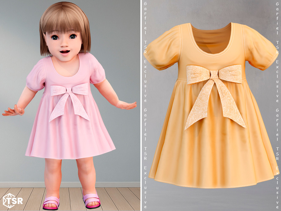 Платье - Puffy sleeve infant dress with oversized bow для Симс 4. Скачать мод