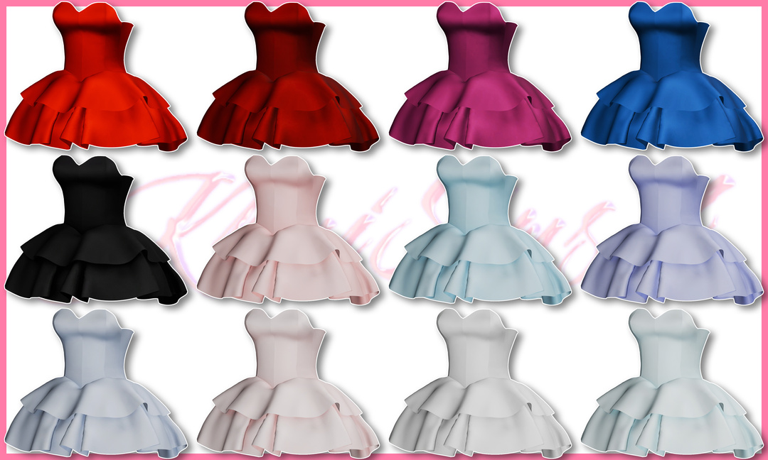 Платье - Solid color satin strapless double-layered puffy dress для Симс 4. Скачать мод