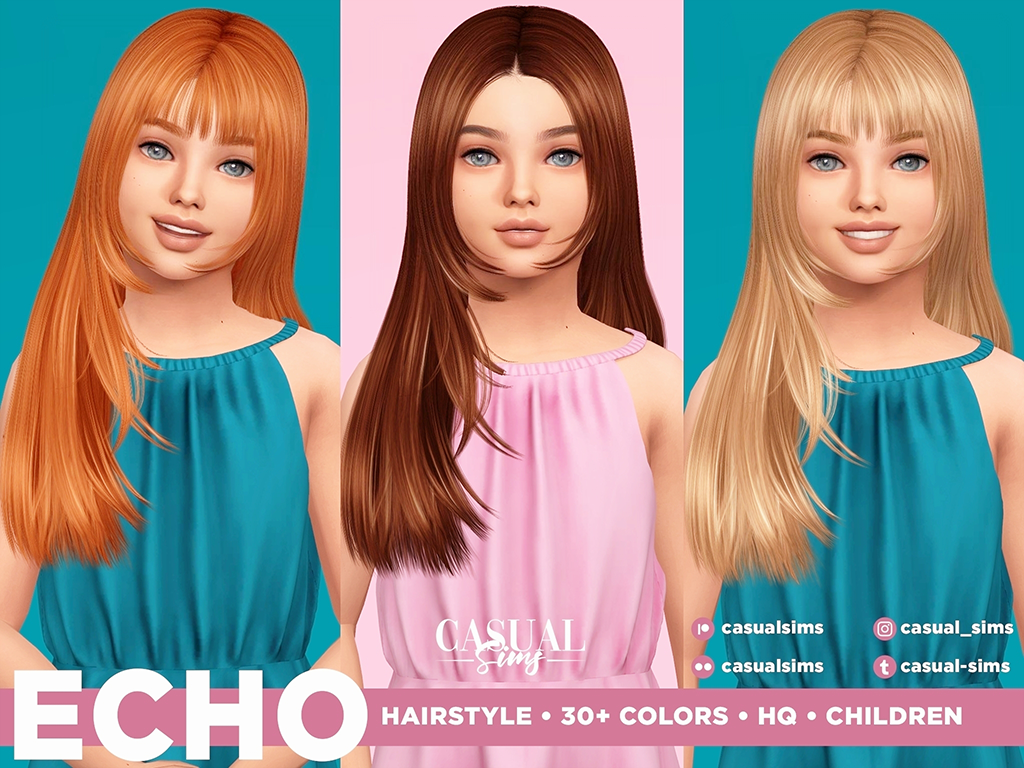 Прическа. Echo hairstyle Children (с челкой и без) для Симс 4. Скачать мод