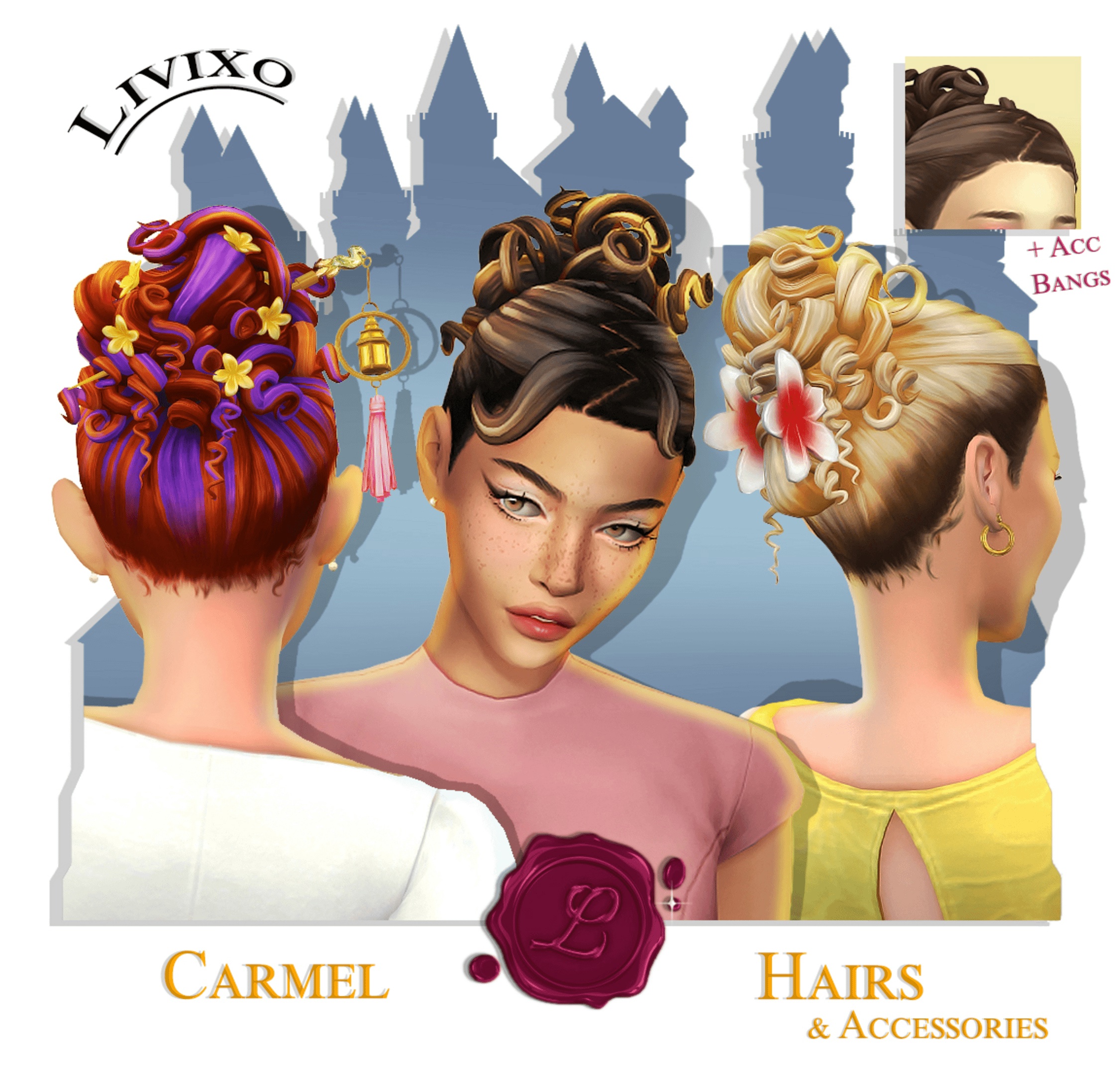 🌷Прическа и аксессуары - Carmel Hair для Симс 4. Скачать мод